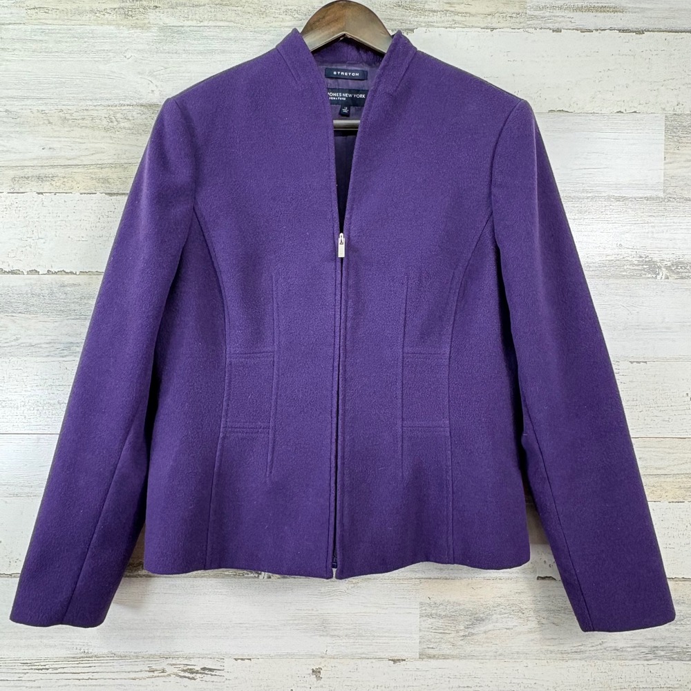 Jones New York Signature Jacket Womens 12 Purple Zip Mock Neck Stretch Corpcore